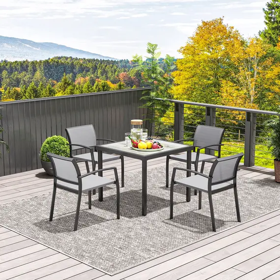 Buy Five-Piece Outdoor Garden Dining Set - Grey, 9 image