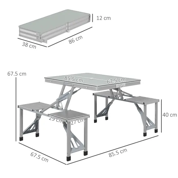 Buy Folding Picnic Table with 4 Seats and Umbrella Hole - Grey, 3 image