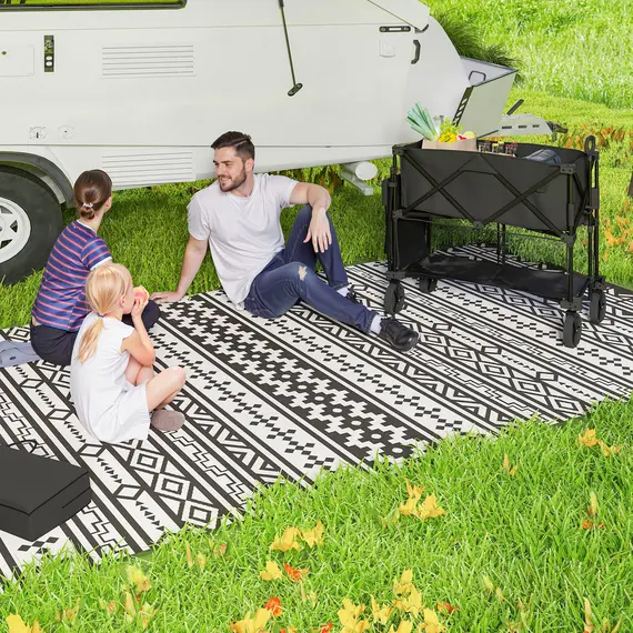 Buy Double Decker Folding Trolley on Wheels, 200KG & 350L Capacity Collapsible Wagon Festival Trolley Cart with 134cm Extended for Camping Sports Shopping Garden and Beach, Black, 9 image