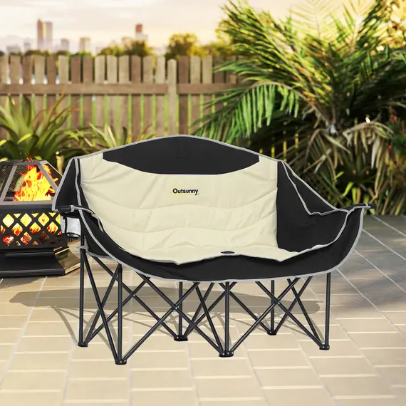 Buy Double Camping Chair for Adults, Oversized Heavy Duty Padded Folding Chair with Armrests, Cup Holders and Carry Bag for Outdoor Camping Hiking Picnic Fishing, 250kg Capacity, Khaki, 8 image