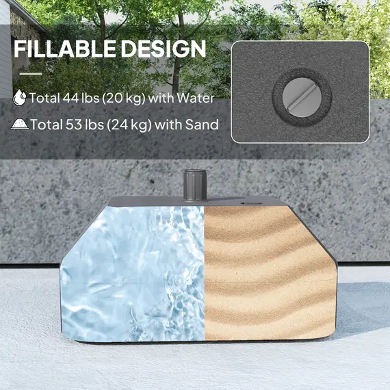 Buy Fillable Garden Parasol Base, Heavy Duty Parasol Base Stand Outdoor Umbrella Stand, Filled Up to 24kg with Stand or 20kg with Water, Sun Umbrella Base for 38 mm Poles, Black, 4 image