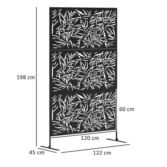 Buy Decorative Garden Privacy Screen with Stand, 6.5FT Freestanding Metal Outdoor Divider, Decorative Privacy Panel with Expansion Screws for Garden Pool Hot Tub, Bamboo Style, Black, 3 image