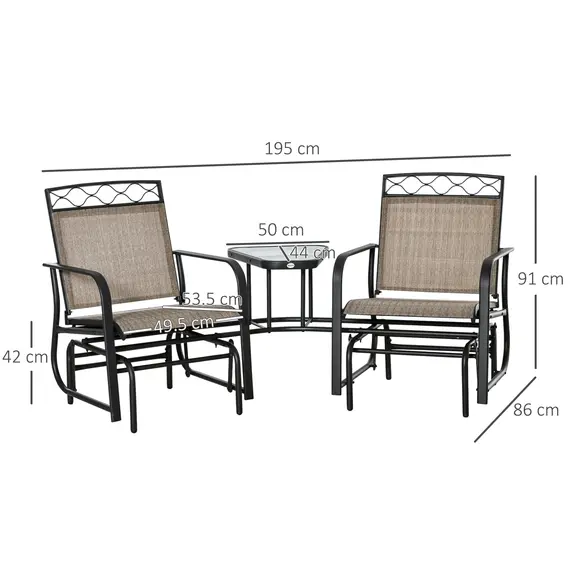 Buy Double Outdoor Glider Chair, 2 Seater Patio Rocking Chairs, Swing Bench with Tempered Glass Table, Breathable Mesh Fabric for Backyard, Garden, Porch, Brown, 3 image