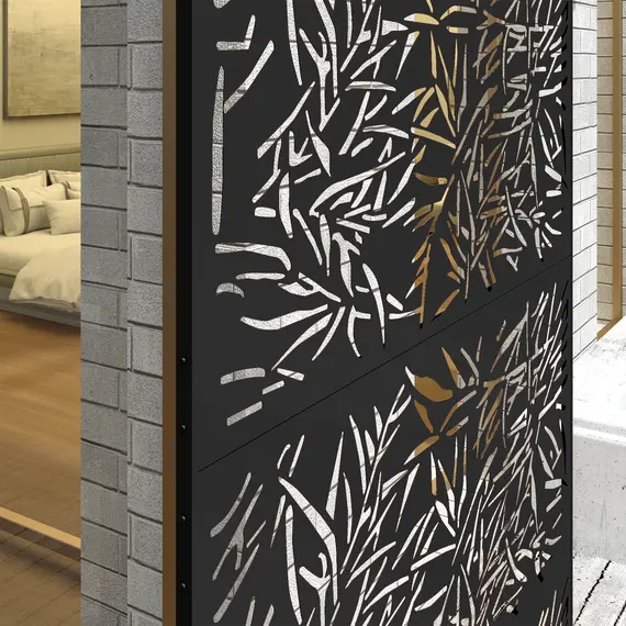 Buy Decorative Garden Privacy Screen with Stand, 6.5FT Freestanding Metal Outdoor Divider, Decorative Privacy Panel with Expansion Screws for Garden Pool Hot Tub, Bamboo Style, Black, 9 image