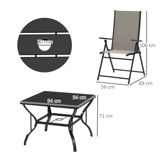 Buy Five-Piece Steel Frame Patio Set - Khaki/Black, 3 image