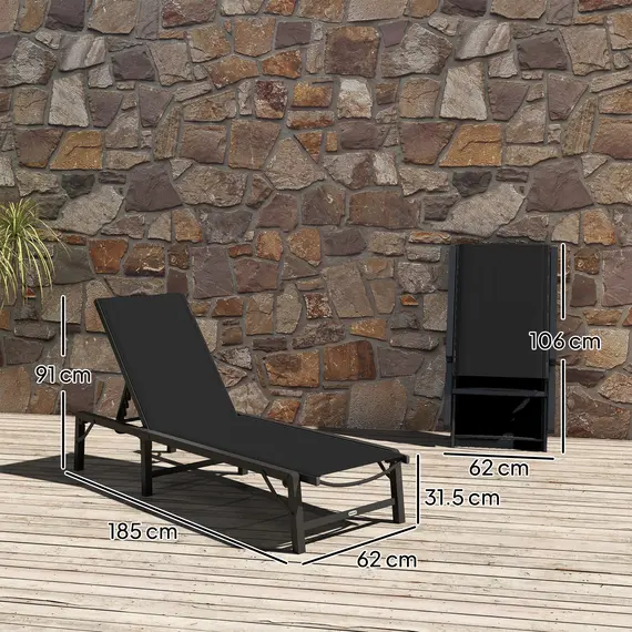 Buy Folding Sun Lounger, 5-Position Adjustable Garden Chaise Lounge Sunbed, Steel Frame Reclining Chair for Beach, Porch, Patio, Camping, Black, 3 image