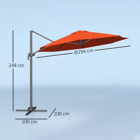 Buy Five-Position Overhanging Parasol - Orange, 3 image