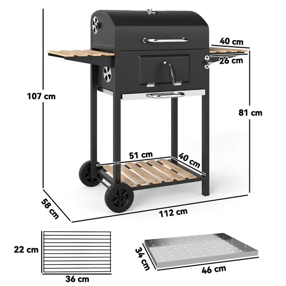 Buy Charcoal BBQ Grill with Height Adjustable Charcoal Pan, Portable Barbecue Smoker with Warming Rack, 3 Shelves, Temperature Gauge, Wheels, Bottle Opener for Outdoor Cooking Garden Party, 3 image