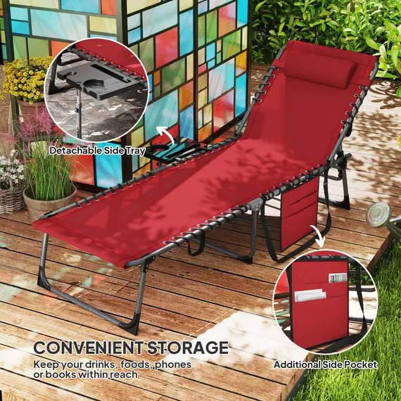 Buy Five-Position Reclining Sun Lounger - Red, 6 image
