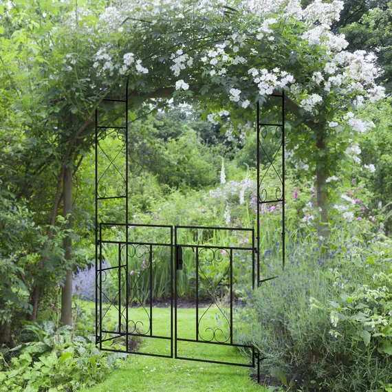 Buy Decorative Garden Arch, with Gate - Black, 2 image
