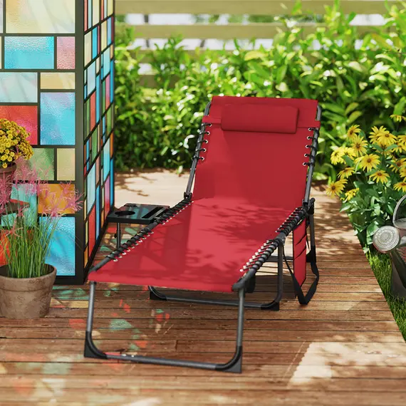 Buy Five-Position Reclining Sun Lounger - Red, 9 image