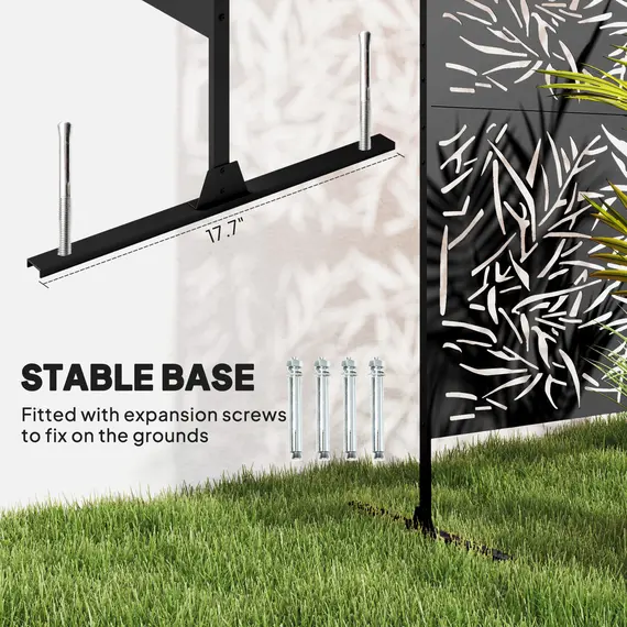 Buy Decorative Garden Privacy Screen with Stand, 6.5FT Freestanding Metal Outdoor Divider, Decorative Privacy Panel with Expansion Screws for Garden Pool Hot Tub, Bamboo Style, Black, 5 image