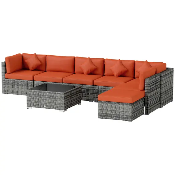 Buy Eight-Piece Rattan Sofa Set - Orange/Grey