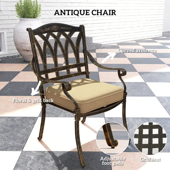 Buy Five-Piece Cast Aluminium Garden Dining Set - Bronze Tone, 7 image