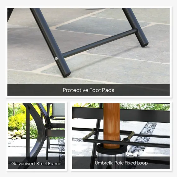 Buy Five-Piece Steel Frame Patio Set - Grey/Black, 8 image