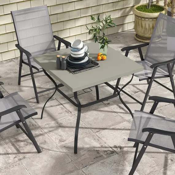 Buy Four-Seater Steel Garden Table, with Parasol Hole - Grey/Black, 2 image