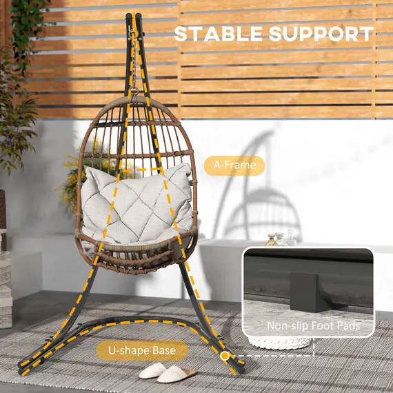 Buy Hammock Chair Stand Only, Hanging Chair Stand with Extra Large Base, Heavy Duty Metal Single Hammock Egg Swing Frame for Indoor Outdoor, 150 KG Load Capacity, Black, 6 image