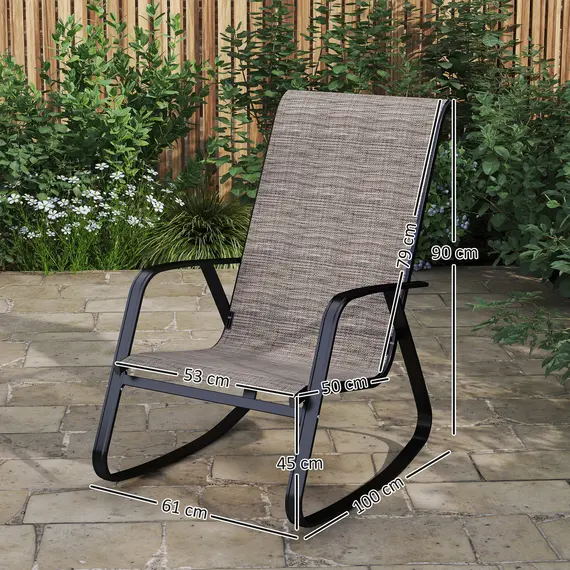 Buy Garden Rocking Chairs Set of 2, Ergonomic Outdoor Rocking Chairs with Armrests, High Backrest, Steel Frame Relaxing Rocker Armchair Seats for Patio, Balcony, Porch, Light Brown, 3 image