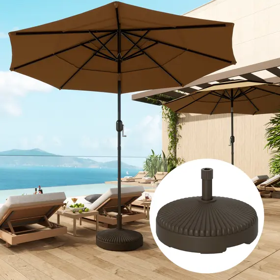 Buy Garden Parasol Base Holder, 28kg Sand Filled, 23kg Water Filled, Sun Umbrella Base Outdoor Umbrella Stand Weight, Brown, 2 image