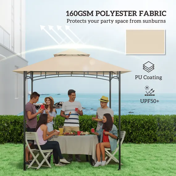 Buy Grill Gazebo Replacement Canopy Roof for 1.5 x 2.4m Frame, UPF50+ Protection, Double Tiered 5' x 8' Outdoor BBQ Gazebo Cover Replacement, TOP COVER ONLY, Beige, 4 image