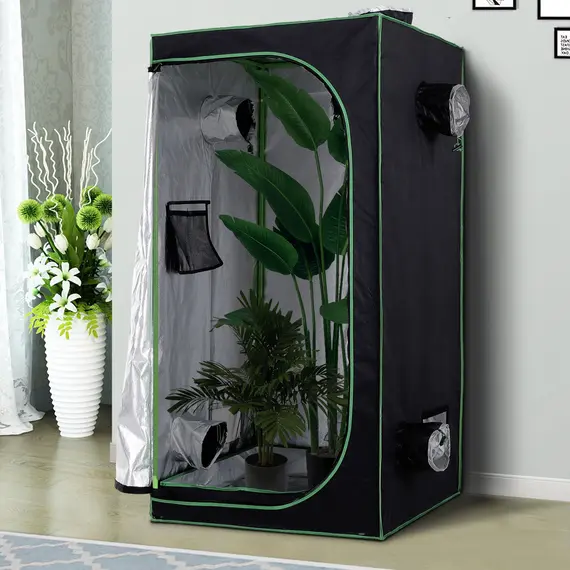 Buy Grow Tent Reflective Mylar Hydroponic with Adjustable Vents and Floor Tray for Indoor Plant Growing, 80 x 80 x 160 cm (31.5" x 31.5" x 63"), 2 image