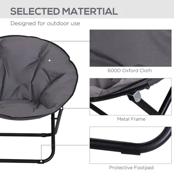 Buy Garden Folding Portable Padded Saucer Moon Chair Padded Round Outdoor Camping Travel Fishing Seat  Grey, 6 image