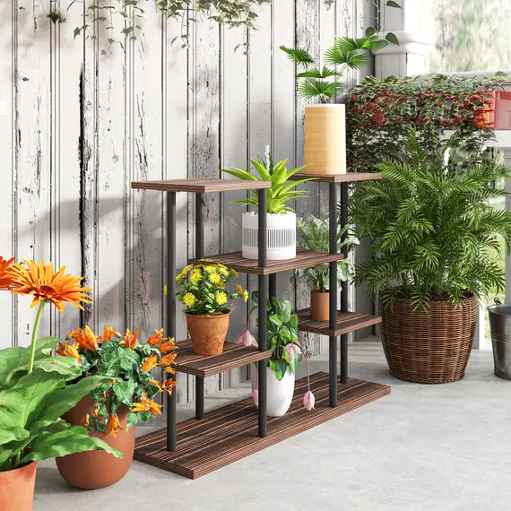Buy Four-Tier Wooden Shelf Plant Stand, 8 image