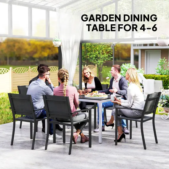 Buy Garden Table for 4-6, 120 x 70 cm Outdoor Dining Table with Rust-Resistant Aluminium Frame, Easy Maintenance Slatted Top, for Patio, Terrace, Balcony, Black, 5 image