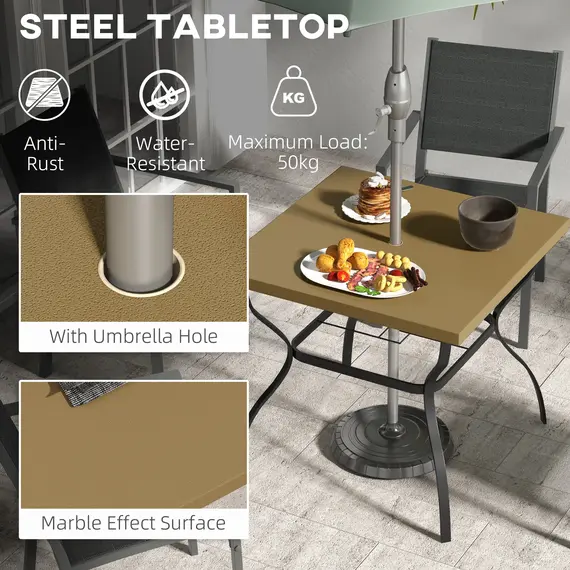 Buy Four-Seater Steel Garden Table, with Parasol Hole - Brown/Black, 4 image
