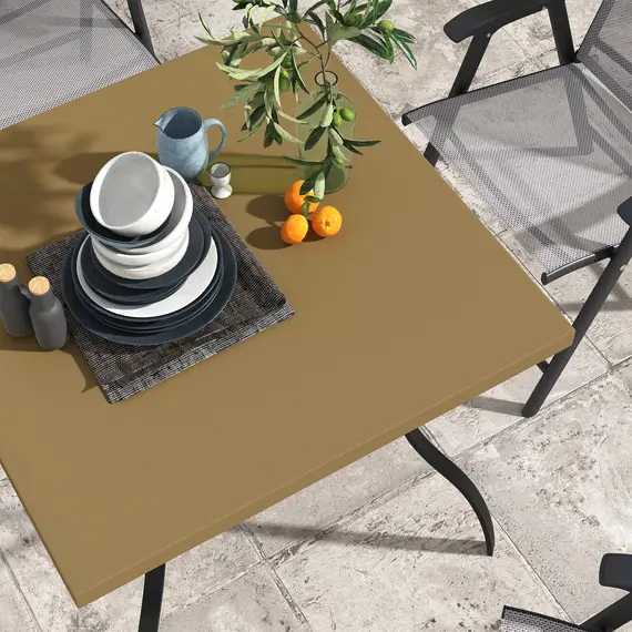 Buy Four-Seater Steel Garden Table, with Parasol Hole - Brown/Black, 7 image