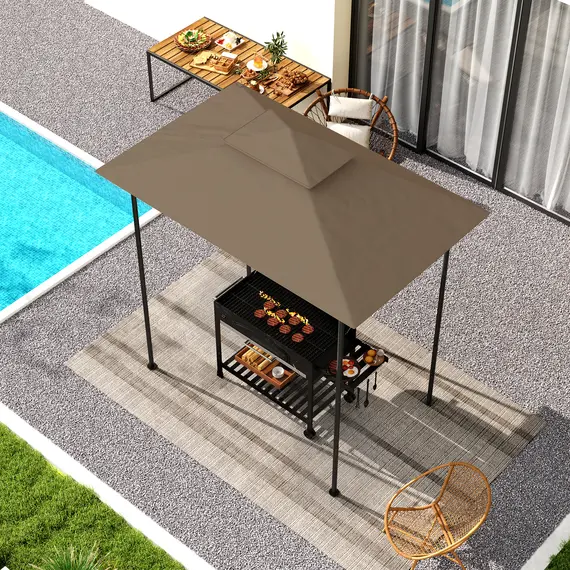 Buy  Grill Gazebo Replacement Canopy Roof for 1.5 x 2.4m Frame, UPF50+ Protection, Double Tiered 5' x 8' Outdoor BBQ Gazebo Cover Replacement, TOP COVER ONLY, Khaki, 7 image