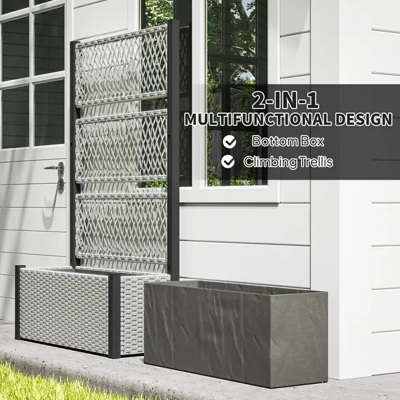 Buy Garden Planter Box with Trellis, Liner for Climbing Plants, Vegetables, Flowers, 90 x 35 x 148 cm, Mixed-grey, 5 image