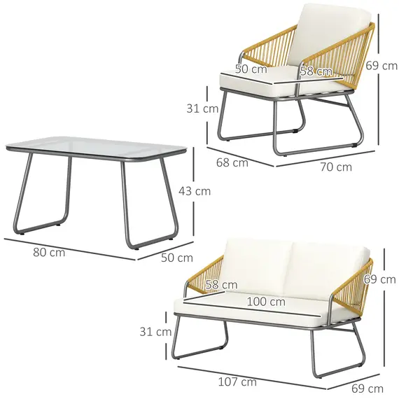 Buy Four-Piece Rattan Strong Panel Outdoor Sofa Set - Natural, 3 image