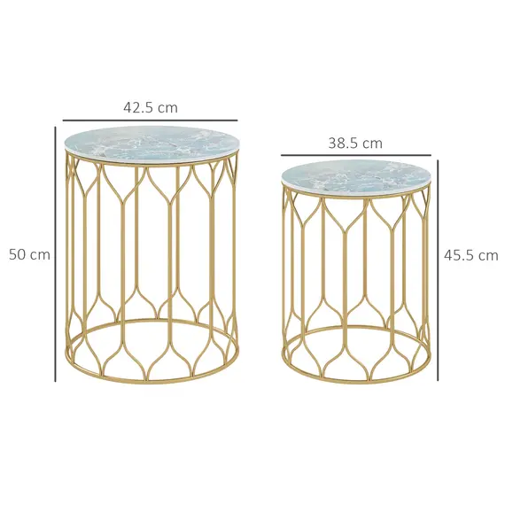 Buy Garden Side Table Set of 2, Nesting Tables with Ceramic Tile Top, Indoor Outdoor Small Garden Tables, Multifunctional End Tables with Metal Frame for Patio, Balcony, Porch, Multicoloured, 3 image