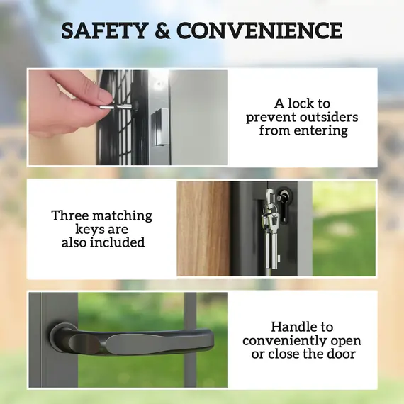 Buy Galvanised Steel Garden Gate, Outdoor Fence Gate Security Barrier with Lock, Keys and Handle, Outdoor Entrance Way Door with Classic Finials, 105 x 204 cm, Black, 5 image