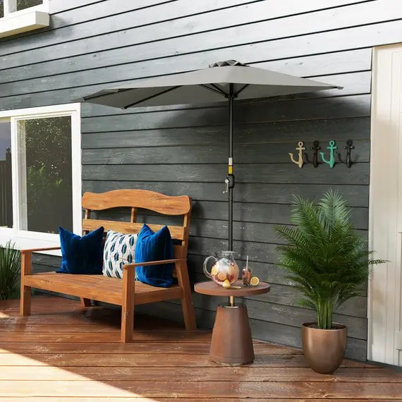 Buy Half Round Parasol Umbrella - Light Grey, 9 image