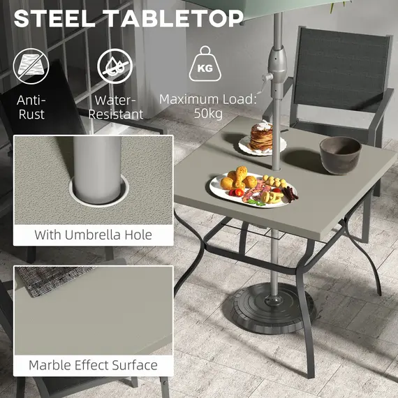 Buy Four-Seater Steel Garden Table, with Parasol Hole - Grey/Black, 4 image