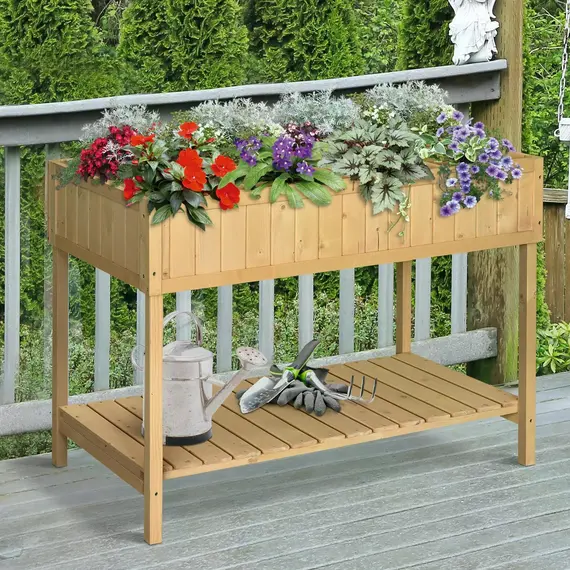 Buy Garden Wooden Planters, Rectangular 8 Compartment Plant Stand, Oak Tone, 2 image