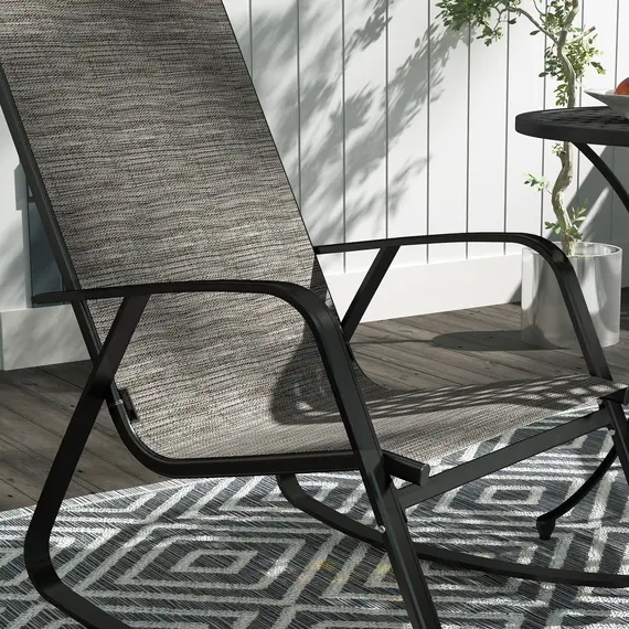 Buy Garden Rocking Chairs Set of 2, Ergonomic Outdoor Rocking Chairs with Armrests, High Backrest, Steel Frame Relaxing Rocker Armchair Seats for Patio, Balcony, Porch, Light Brown, 9 image
