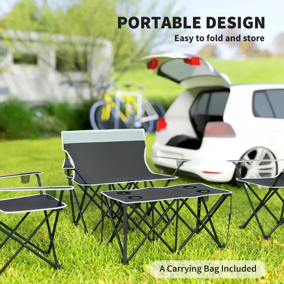 Buy Four-Piece Portable Picnic Table Set - Grey, 6 image