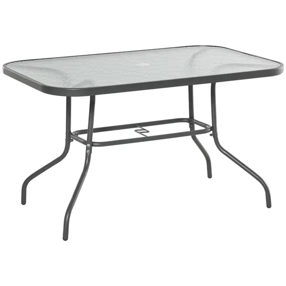 Buy Garden Dining Table Glass Top Metal Frame with Parasol Hole Outdoor Balcony Grey 120L x 80Wcm
