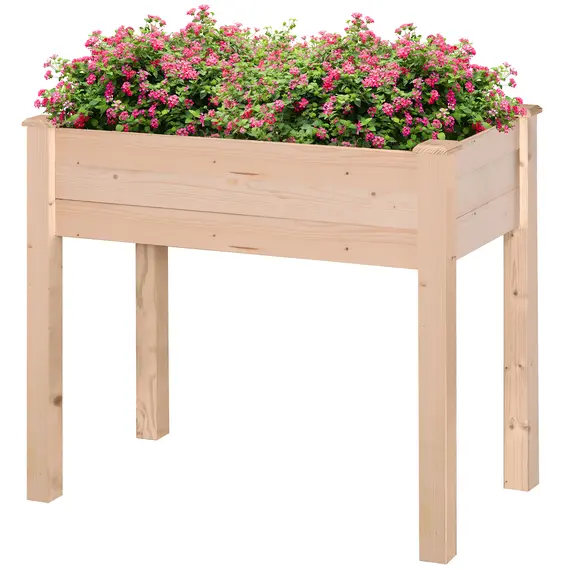 Buy Garden Wooden Planters, Rectangular Raised Bed,Flower Box, Fir Wood Indoor/Outdoor, Oak Tone, 86L x 46W x 76Hcm