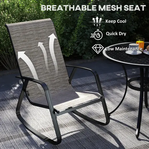 Buy Garden Rocking Chairs Set of 2, Ergonomic Outdoor Rocking Chairs with Armrests, High Backrest, Steel Frame Relaxing Rocker Armchair Seats for Patio, Balcony, Porch, Light Brown, 6 image