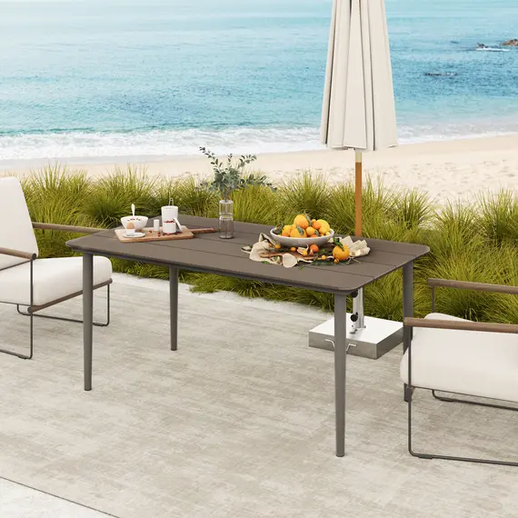 Buy Garden Table, Outdoor Dining Table for 6 People, 160 x 90 x 74 cm, with Rust Resistant Metal Frame, WPC Top, for Balcony, Terrace, Dark Grey, 8 image