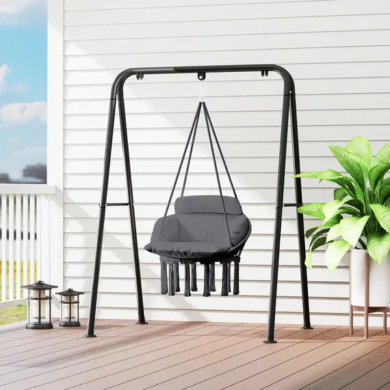 Buy Hanging Chair Outdoor Hammock Chair with Soft Cushion, Cotton Rope Boho Style Swing Chair, Hanging Garden Swing Seat for Indoor Outdoor, Dark Grey, 9 image