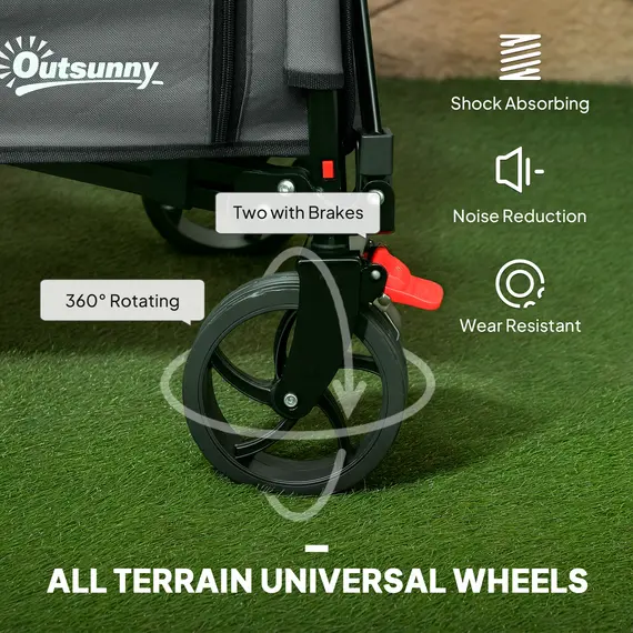 Buy Folding Trolley on Wheels, 150L Collapsible Wagon Festival Trolley Cart with Openable Sides, Adjustable Handle and Brakes for Shopping Camping Beach and Garden, Grey, 5 image