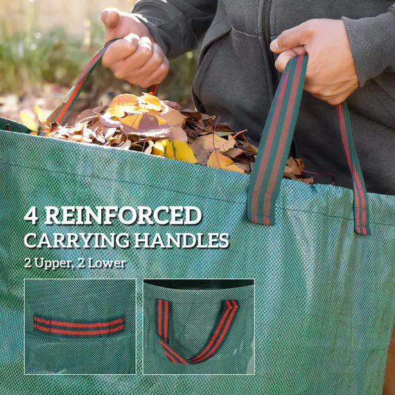 Buy Garden Waste Bags, 272L x 3 Heavy Duty Garden Bags, Foldable and Reusable Waste Sacks with Handles for Loading Leaf, Trash, Debris, Green, 5 image