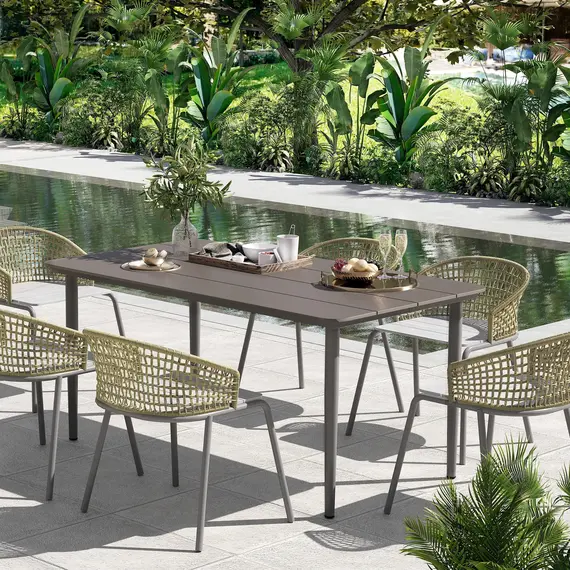 Buy Garden Table, Outdoor Dining Table for 6 People, 160 x 90 x 74 cm, with Rust Resistant Metal Frame, WPC Top, for Balcony, Terrace, Dark Grey, 2 image