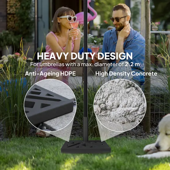 Buy Garden Parasol Base, 15kg HDPE Outdoor Umbrella Stand Parasol Stand with Cut-Out Design, Sun Umbrella Base for 32, 38, 48 mm Poles, Black, 5 image