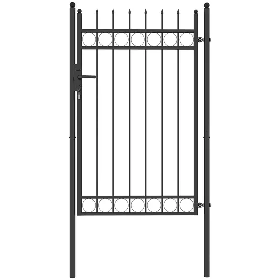 Buy Galvanised Steel Garden Gate, Outdoor Fence Gate Security Barrier with Lock, Keys and Handle, Outdoor Entrance Way Door with Classic Finials, 105 x 204 cm, Black
